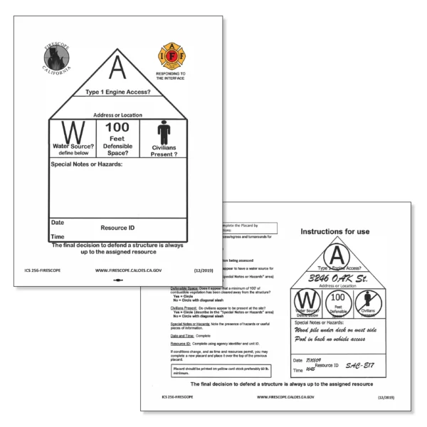 ICS256 Firescope WUI Structure Placard (25 Pack)